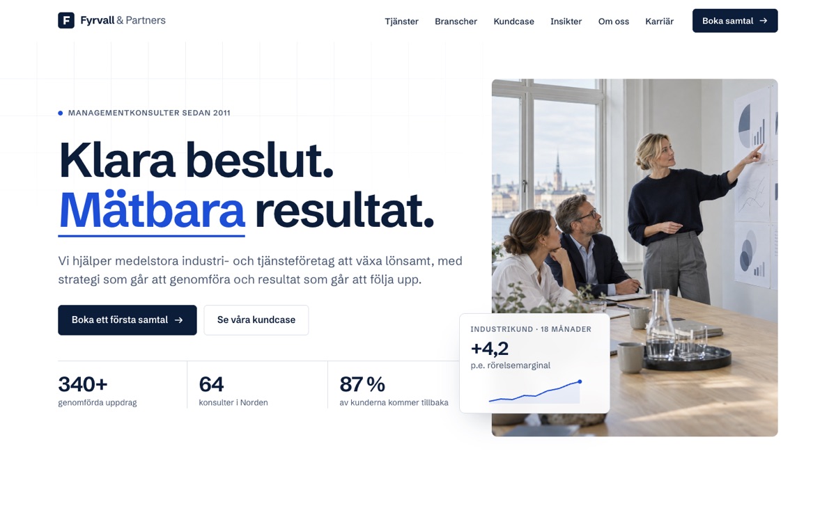 Startsidan i temat Professionell